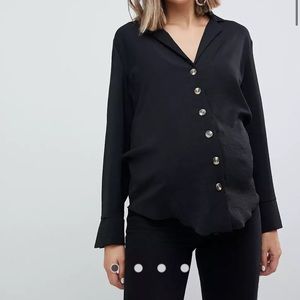 Asos Maternity Long Sleeved Black Top with Buttons